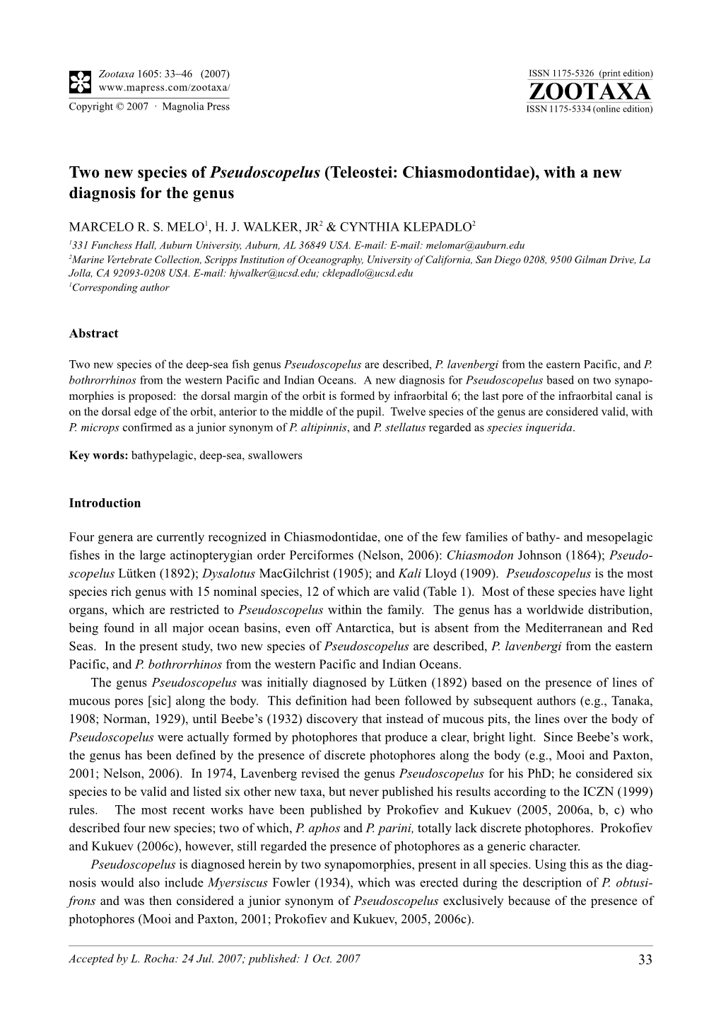 Zootaxa,Two New Species of Pseudoscopelus