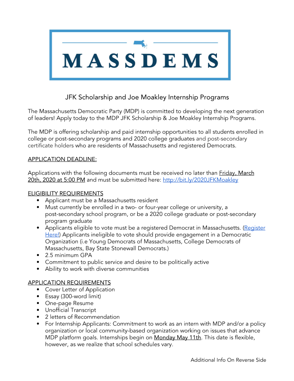JFK Scholarship and Joe Moakley Internship Programs