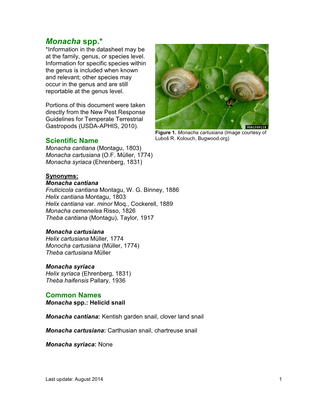 Monacha Spp.* *Information in the Datasheet May Be at the Family, Genus, Or Species Level