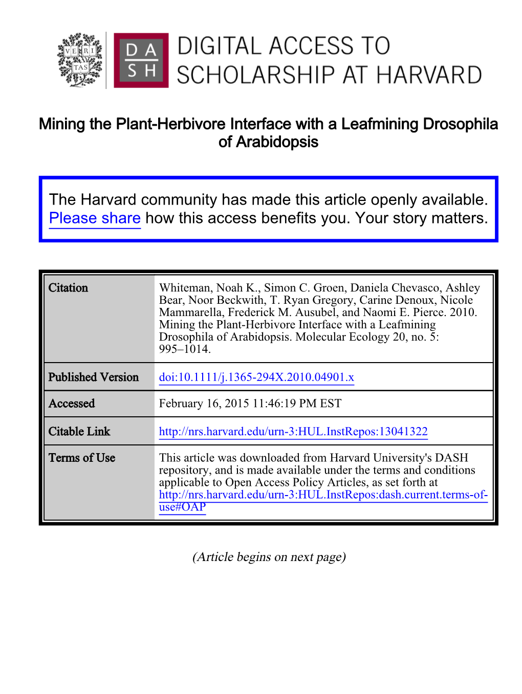 Mining the Plant-Herbivore Interface with a Leafmining Drosophila of Arabidopsis