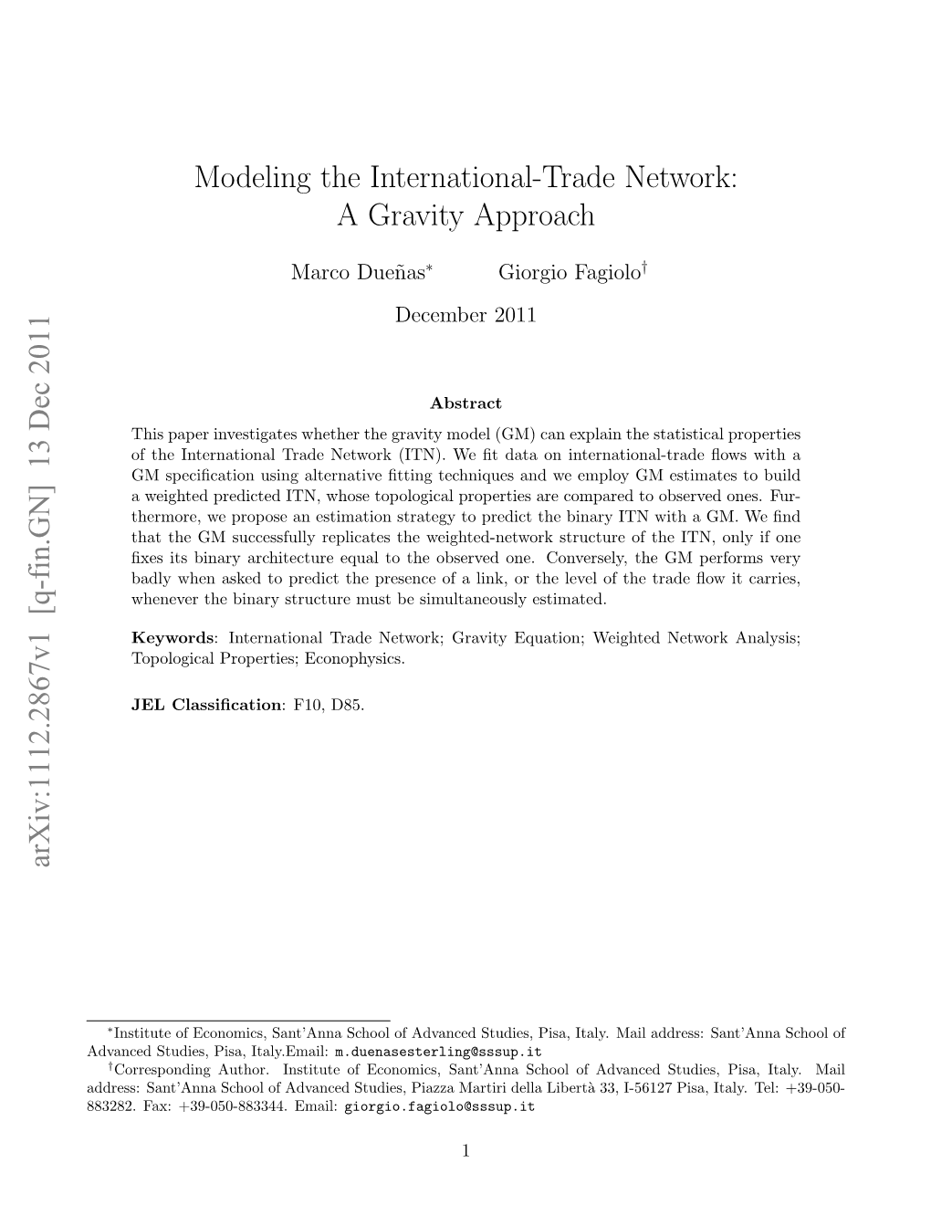 Modeling the International-Trade Network: a Gravity Approach