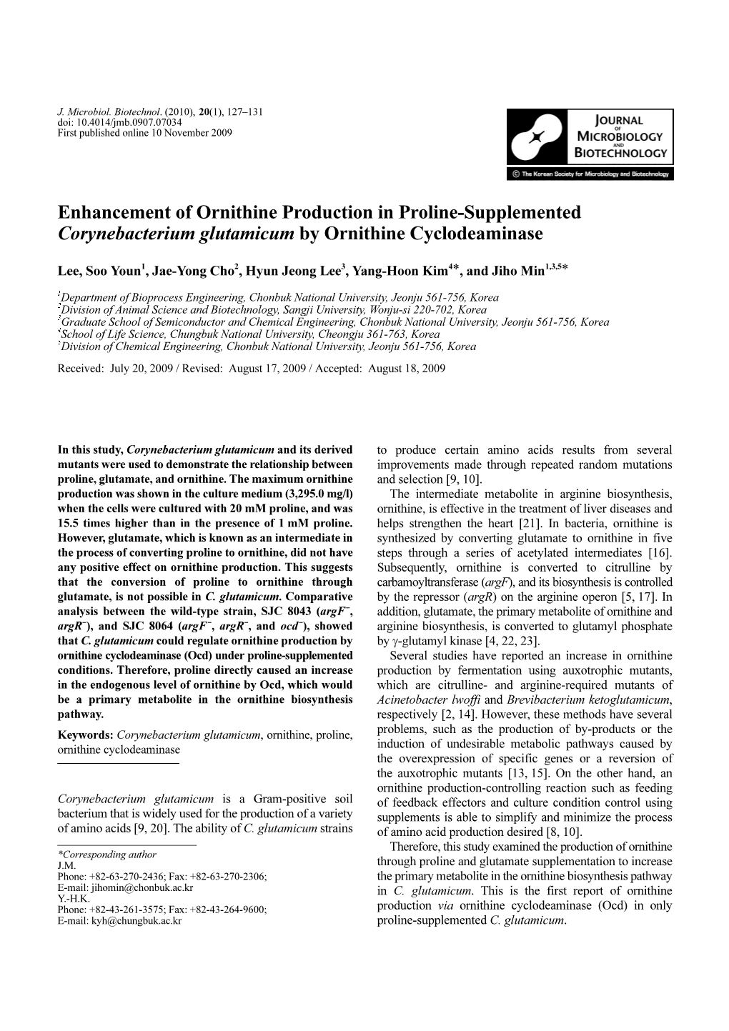 Enhancement of Ornithine Production in Proline-Supplemented Corynebacterium Glutamicum by Ornithine Cyclodeaminase