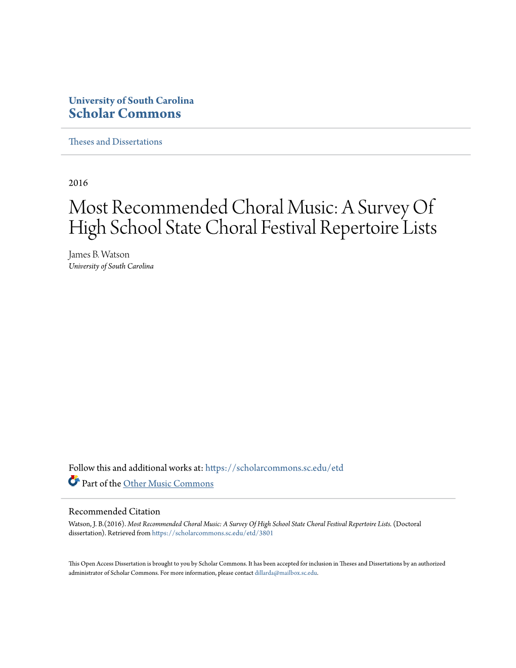 A Survey of High School State Choral Festival Repertoire Lists James B