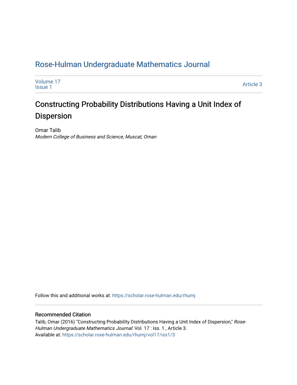 Constructing Probability Distributions Having a Unit Index of Dispersion