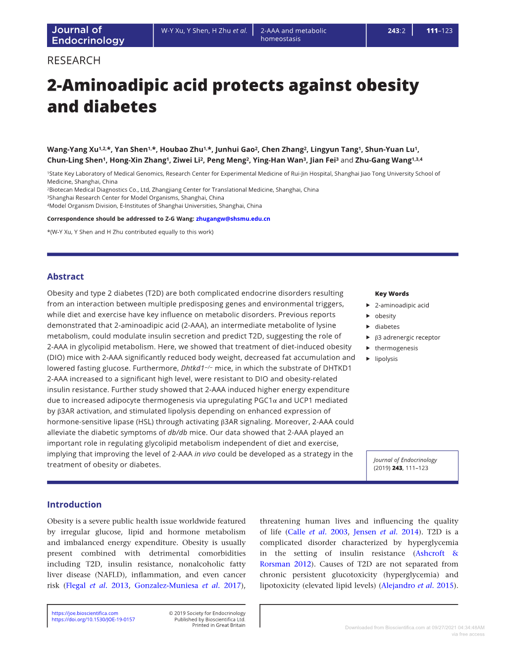 2-Aminoadipic Acid Protects Against Obesity and Diabetes