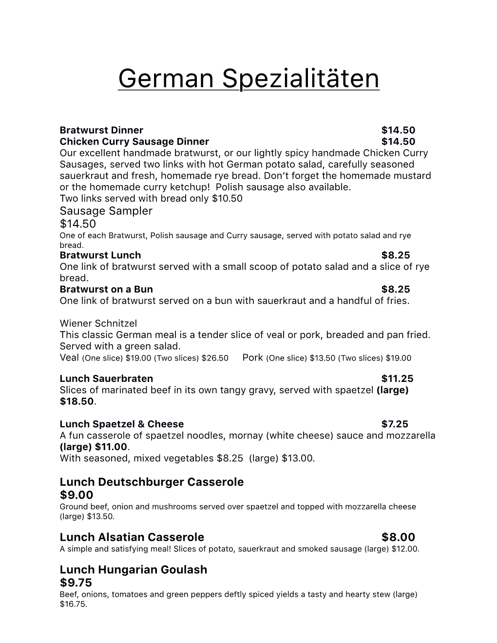 German Spezialitäten