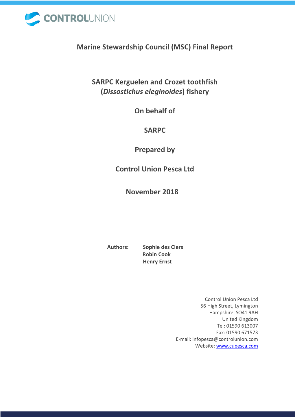 (MSC) Final Report SARPC Kerguelen and Crozet Toothfish