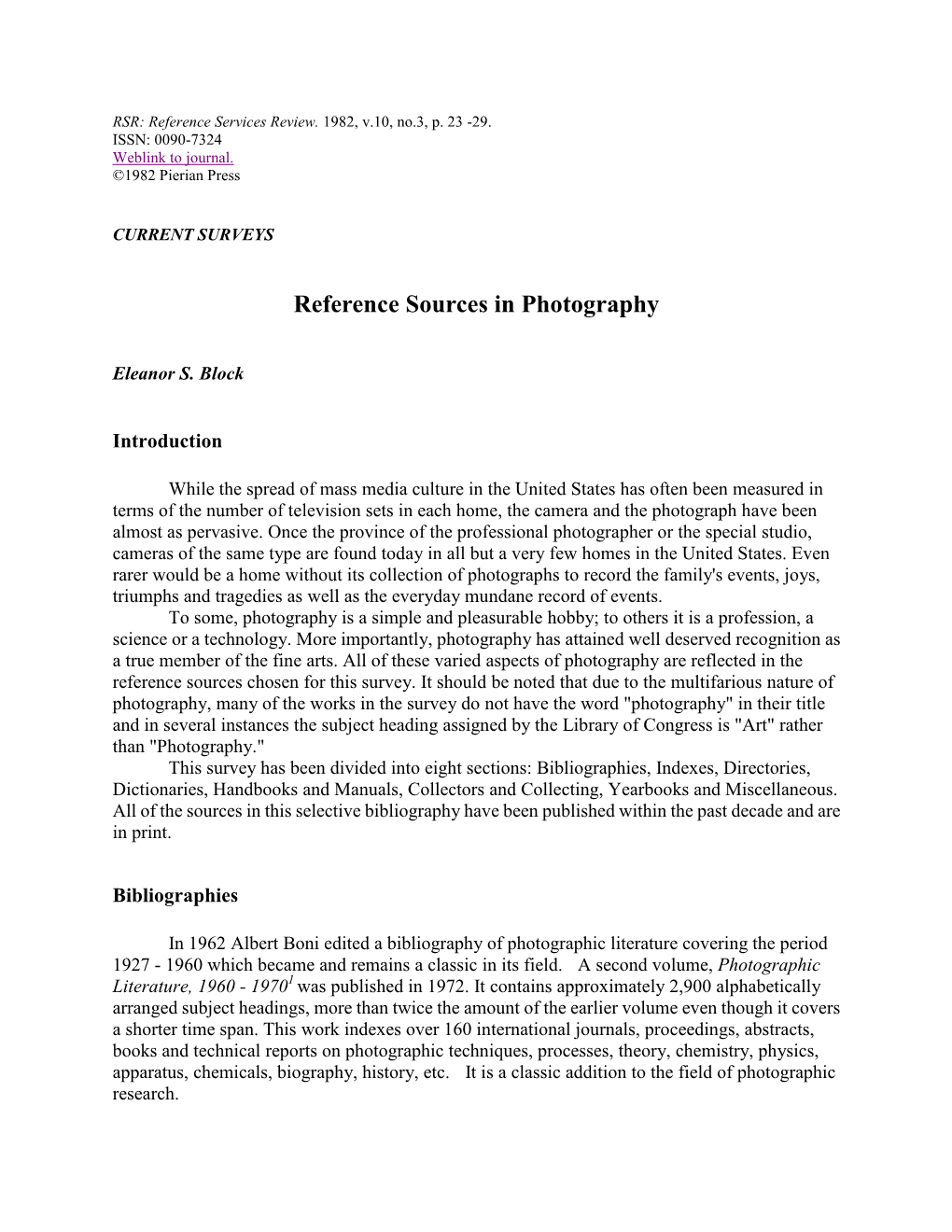 Reference Sources in Photography