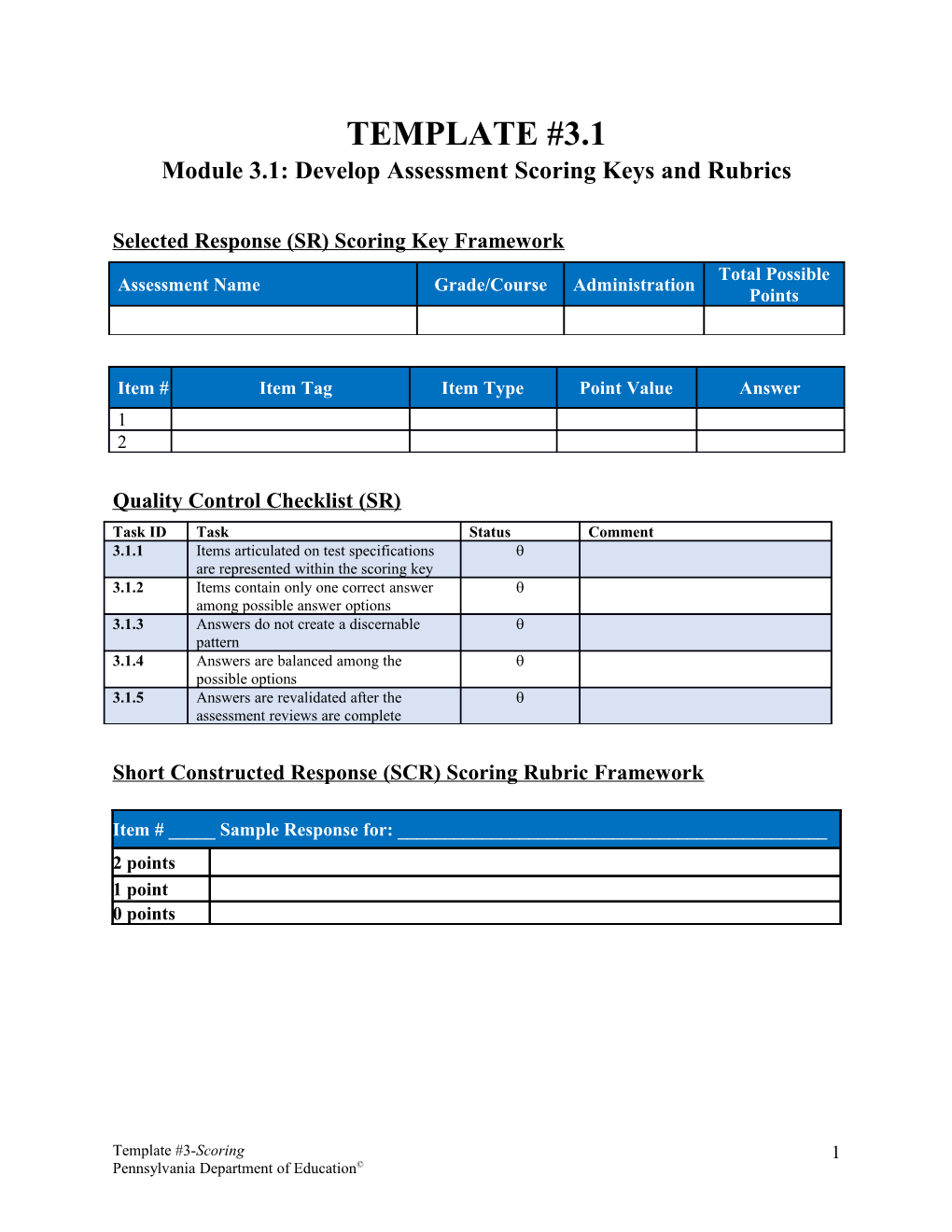 Module 3.1: Develop Assessment Scoring Keys and Rubrics