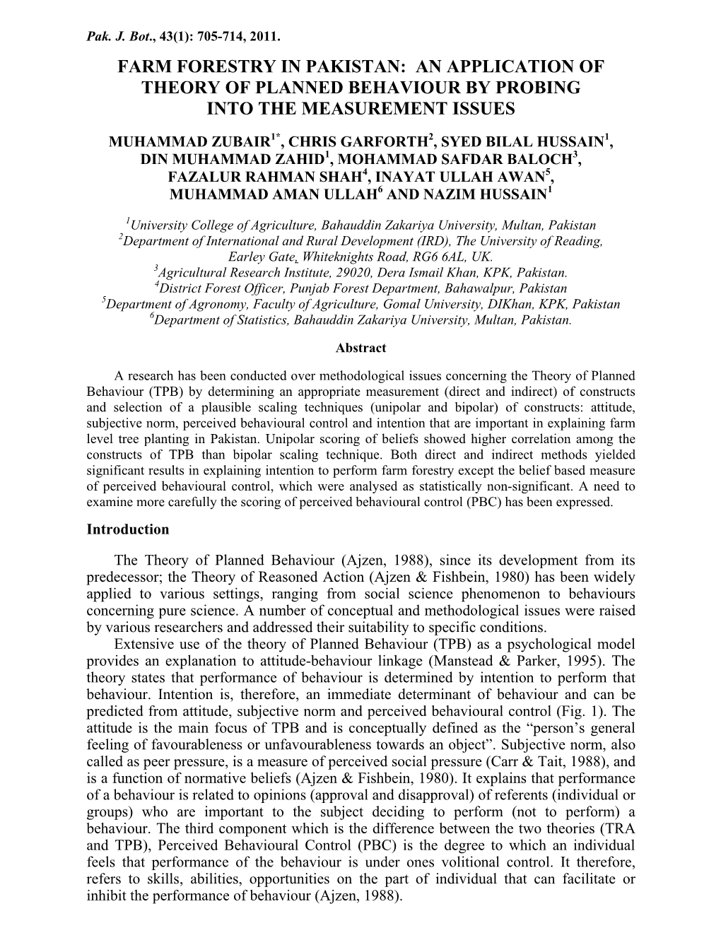 Farm Forestry in Pakistan: an Application of Theory of Planned Behaviour by Probing Into the Measurement Issues