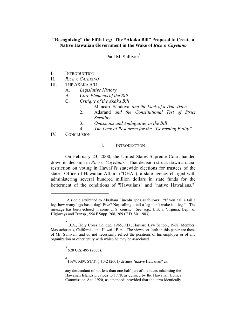 “Akaka Bill” Proposal to Create a Native Hawaiian Government in the Wake of Rice V