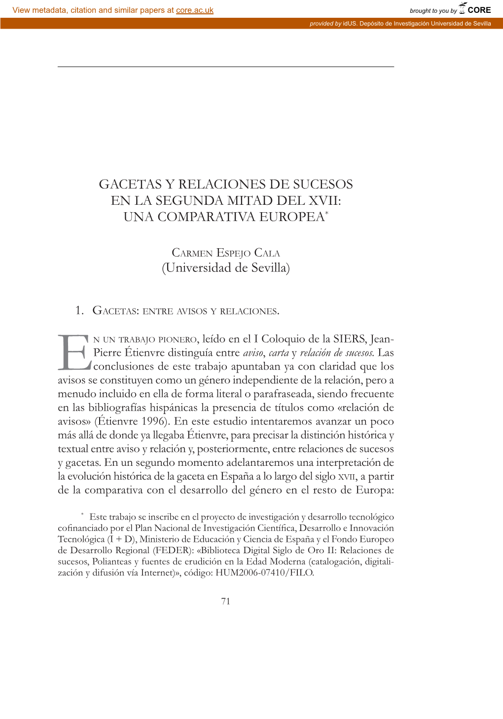 Gacetas Y Relaciones De Sucesos En La Segunda Mitad Del Xvii: Una Comparativa Europea*