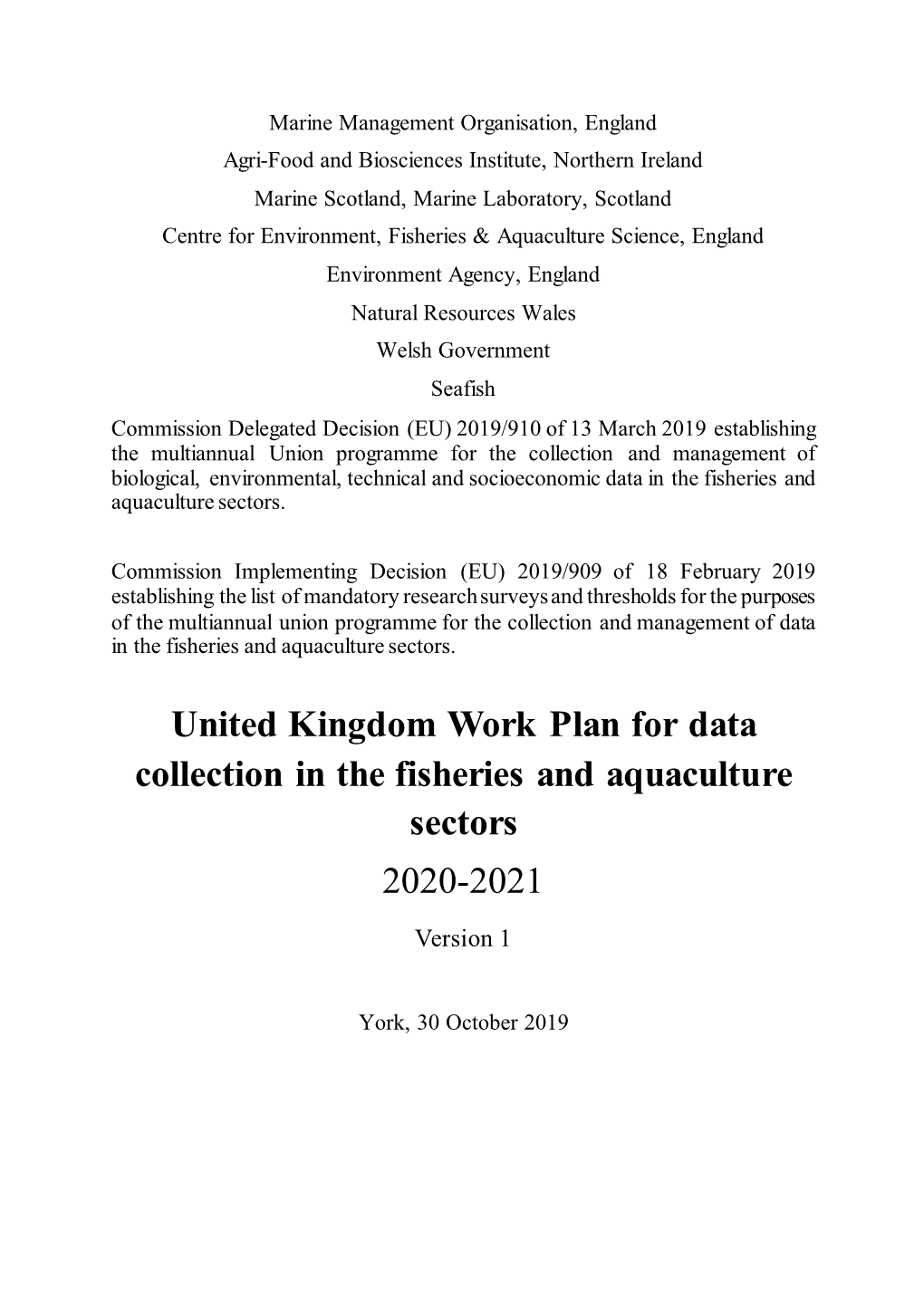 United Kingdom Work Plan for Data Collection in the Fisheries and Aquaculture Sectors 2020-2021