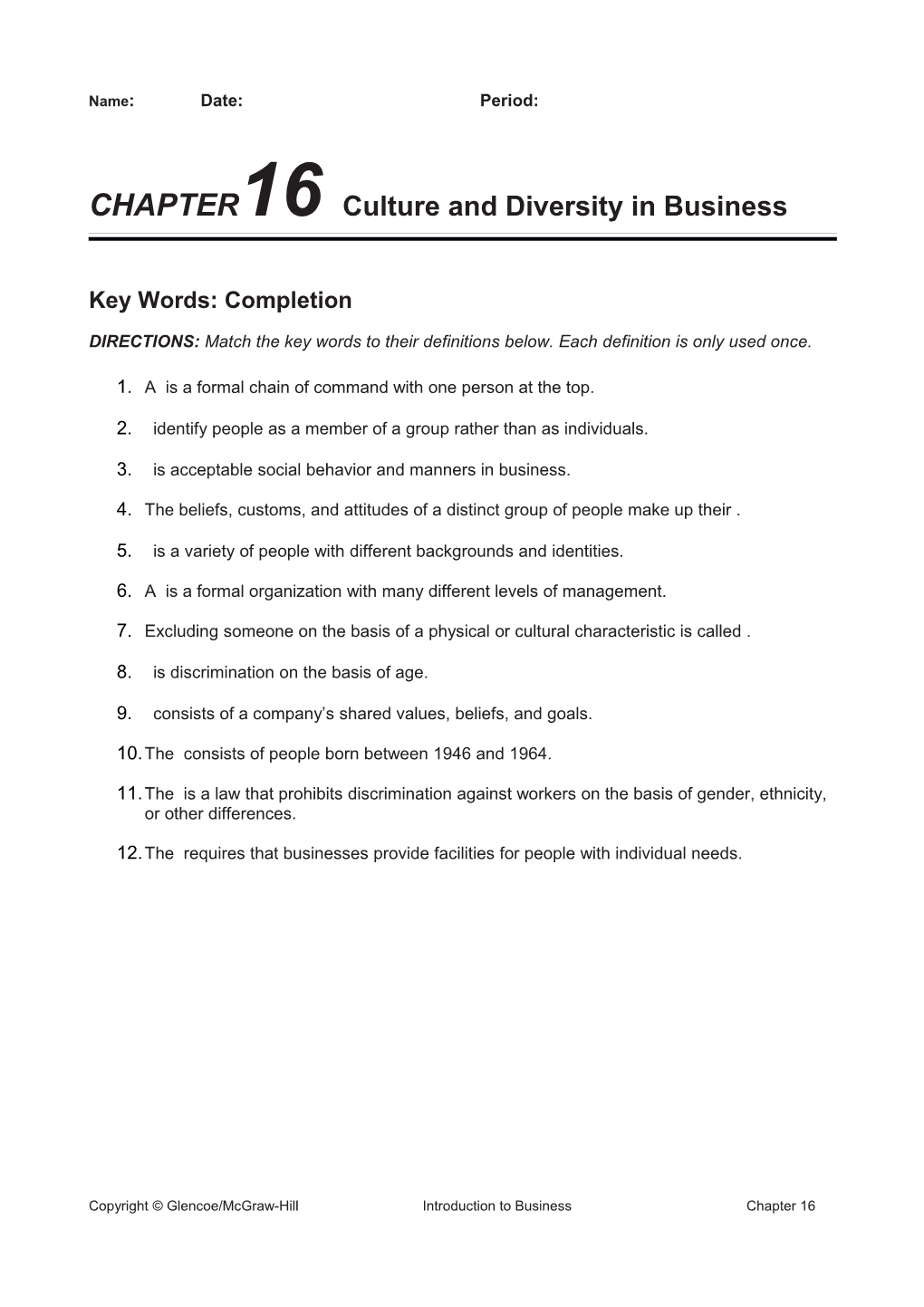 CHAPTER16 Culture and Diversity in Business