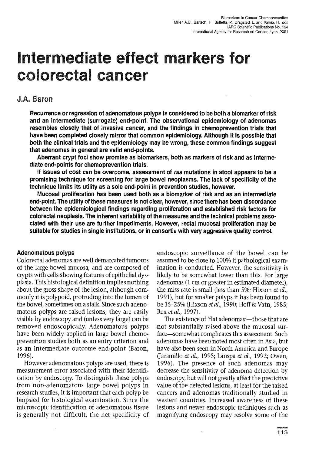 Intermediate Effect Markers for Colorectal Cancer