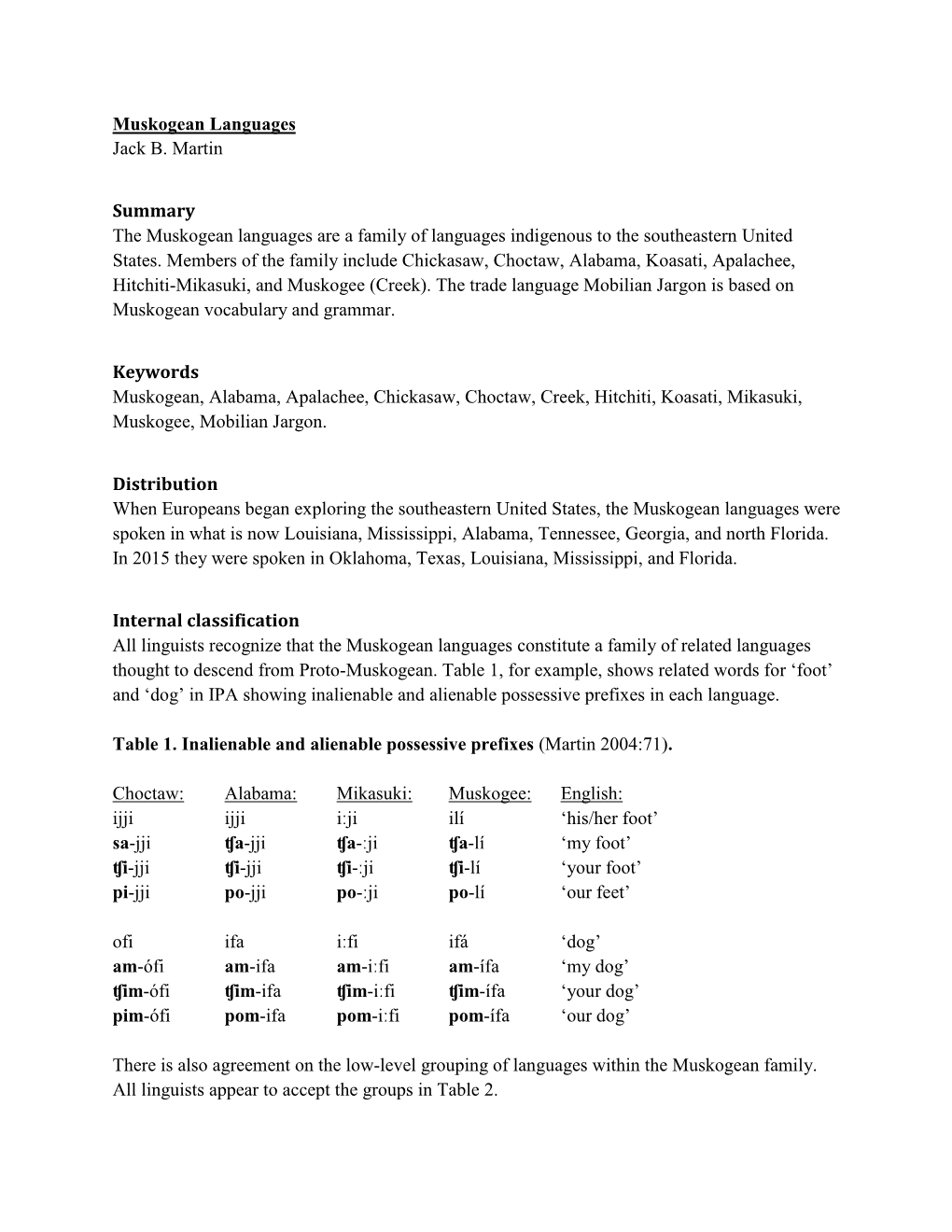 Muskogean Languages Jack B