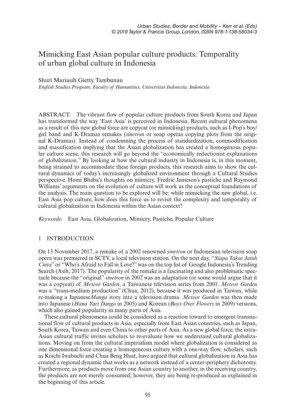 Mimicking East Asian Popular Culture Products: Temporality of Urban Global Culture in Indonesia