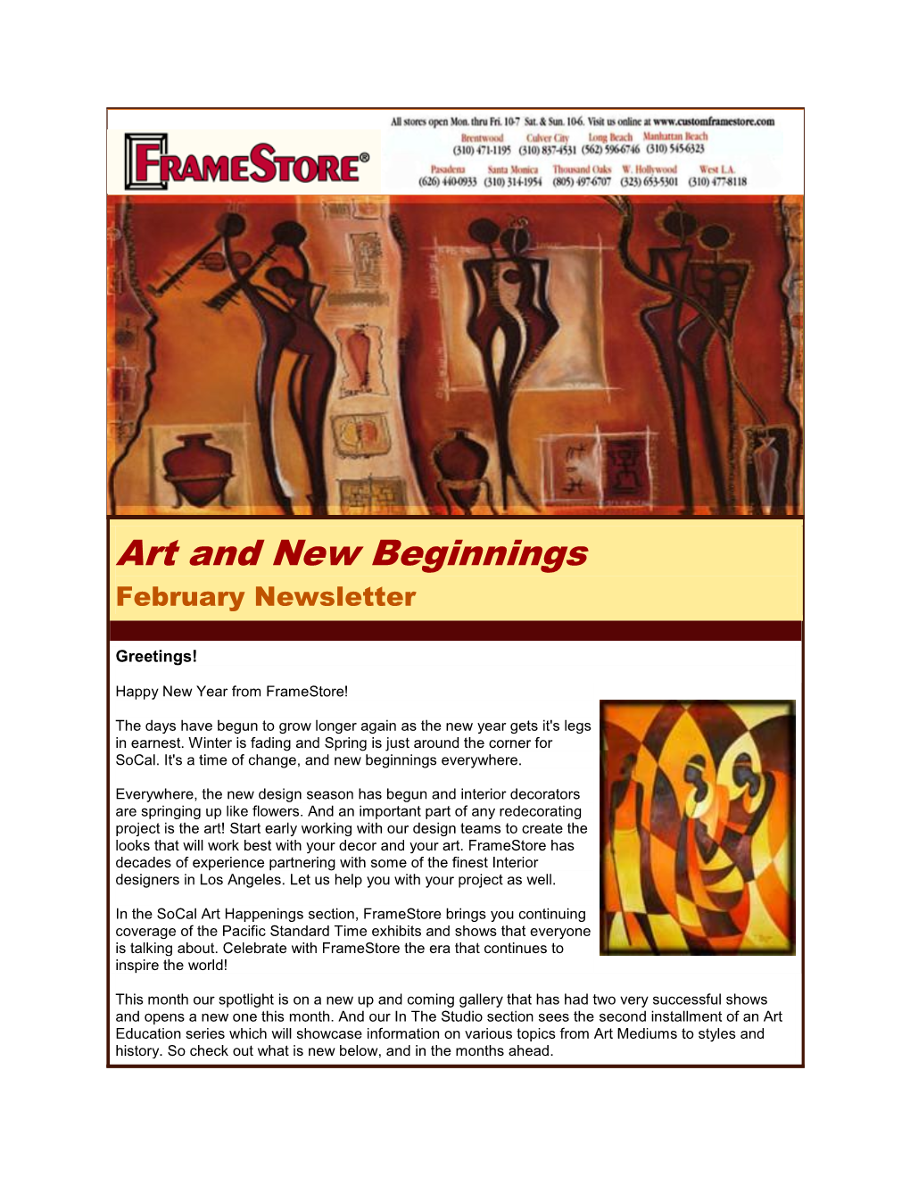 Art and New Beginnings February Newsletter