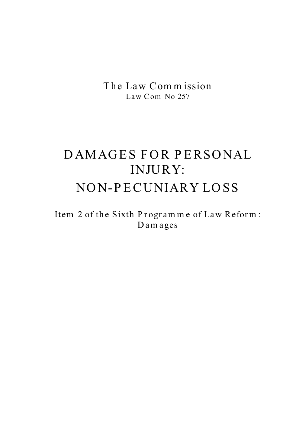 Damages for Personal Injury: Non-Pecuniary Loss