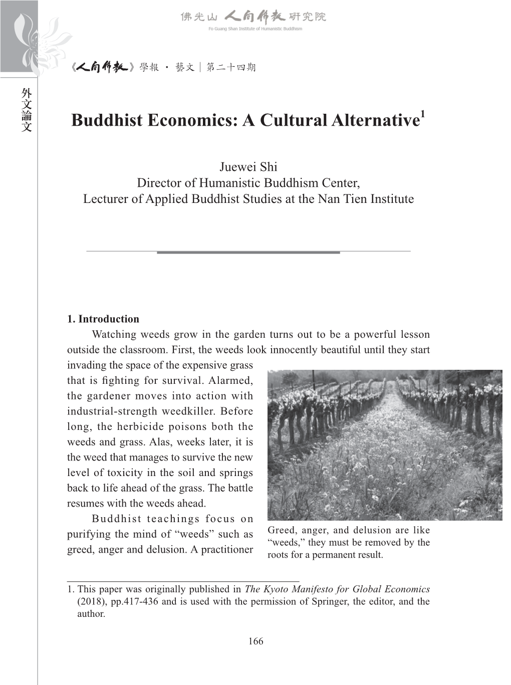 Buddhist Economics: a Cultural Alternative1