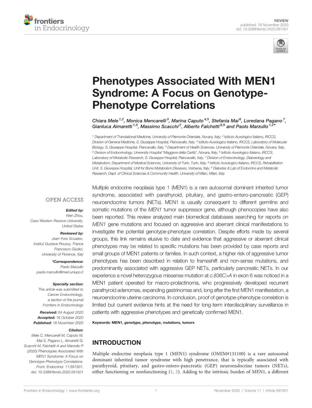 Phenotypes Associated with MEN1 Syndrome: a Focus on Genotype- Phenotype Correlations