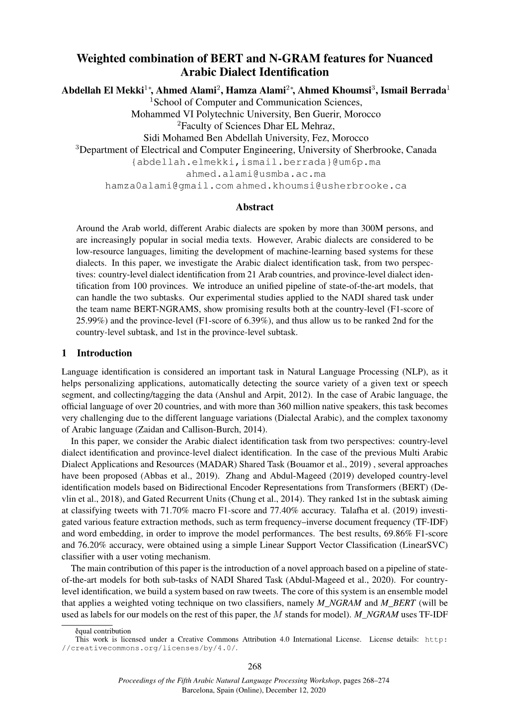 Weighted Combination of BERT and N-GRAM Features for Nuanced