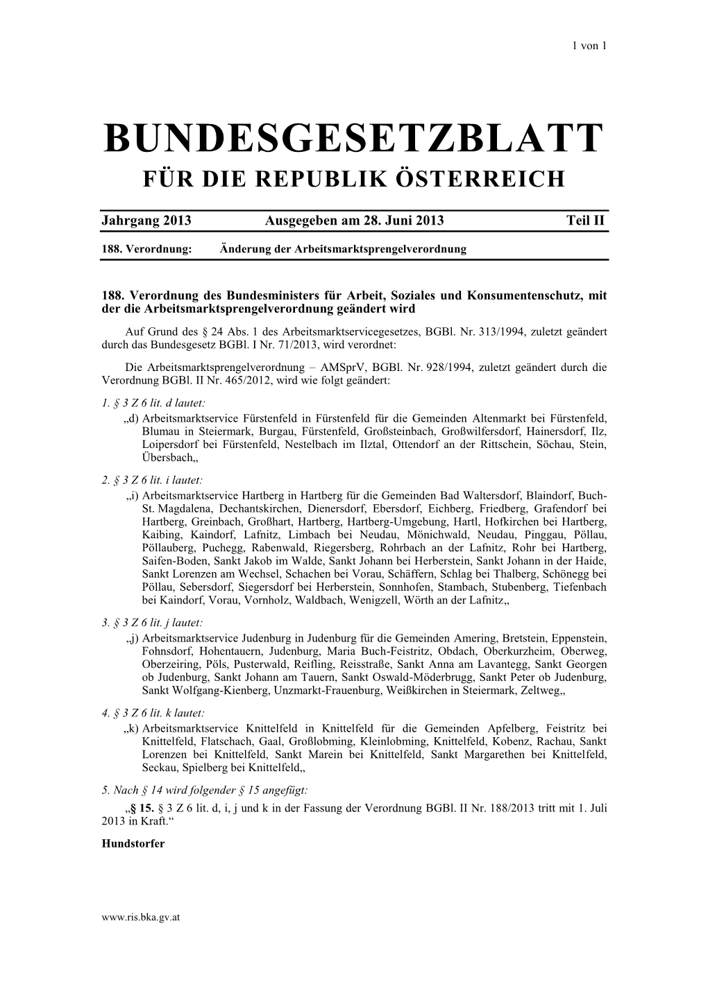 Bundesgesetzblatt Für Die Republik Österreich