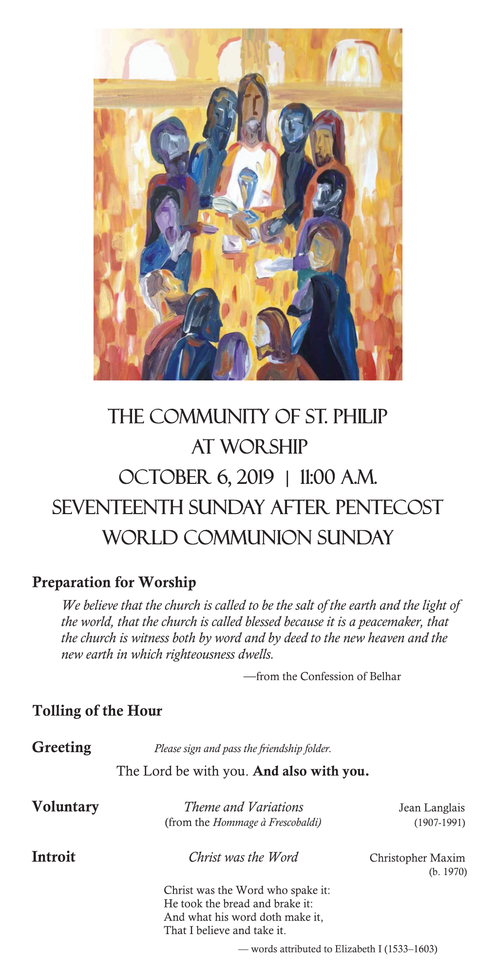 11:00 Am Seventeenth Sunday After Pentecost World Communion Sunday