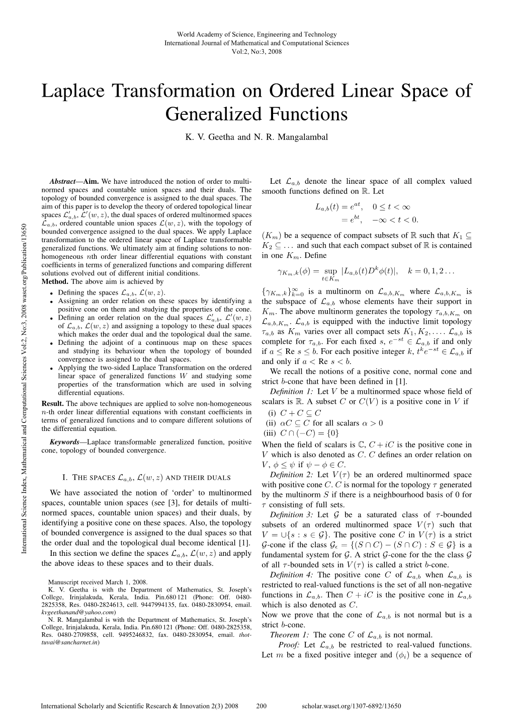 Laplace Transformation on Ordered Linear Space of Generalized Functions K