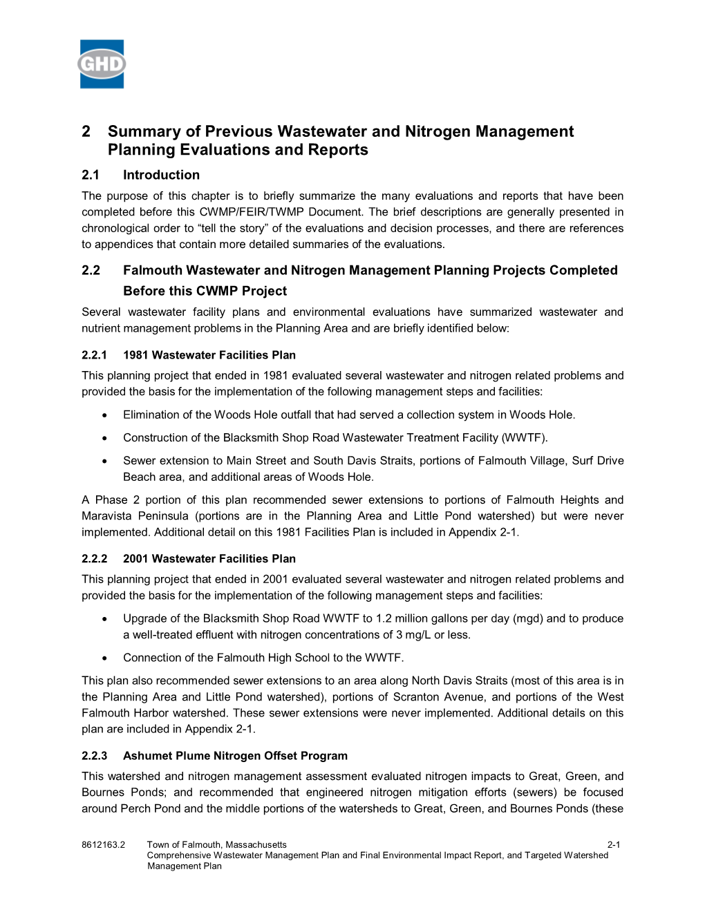 2 Summary of Previous Wastewater and Nitrogen Management