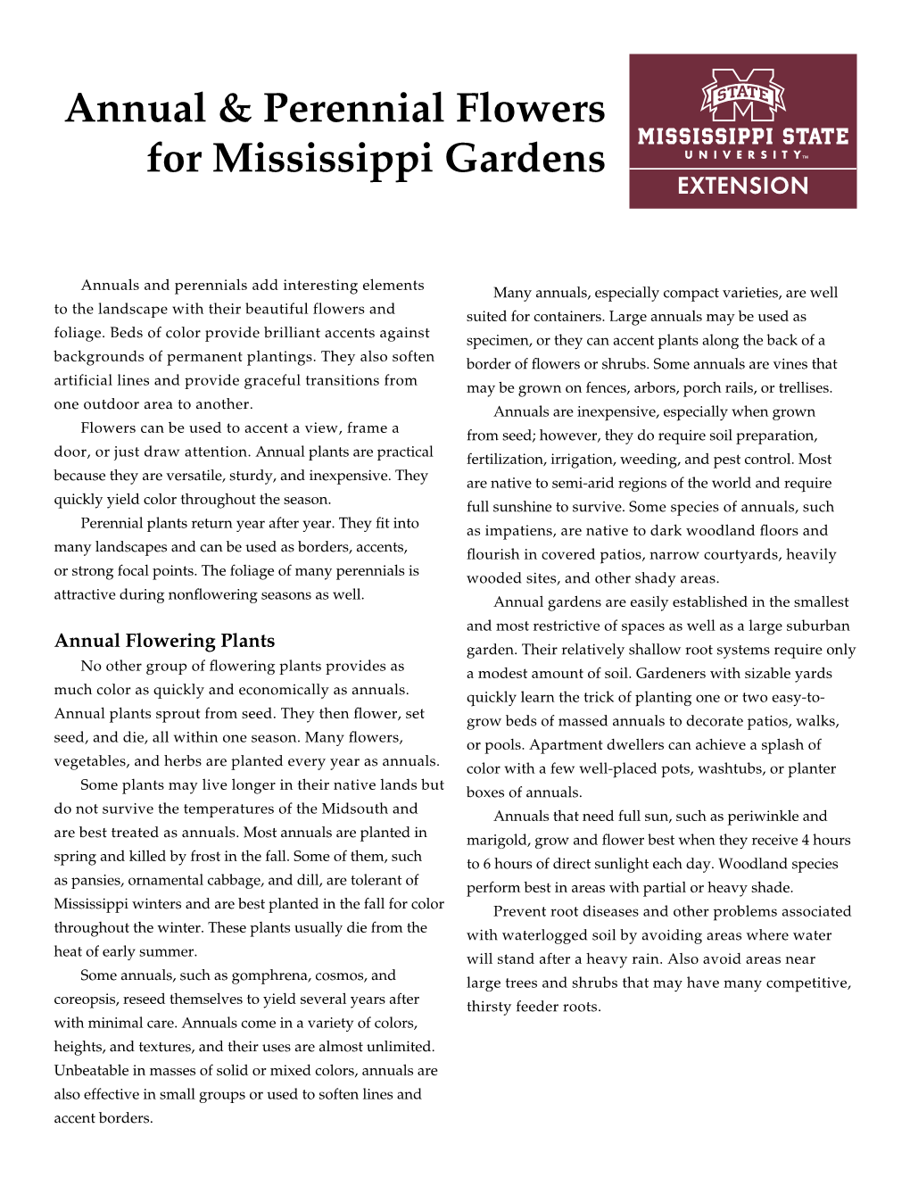 Annual & Perennial Flowers Fo R Mississippi Gardens