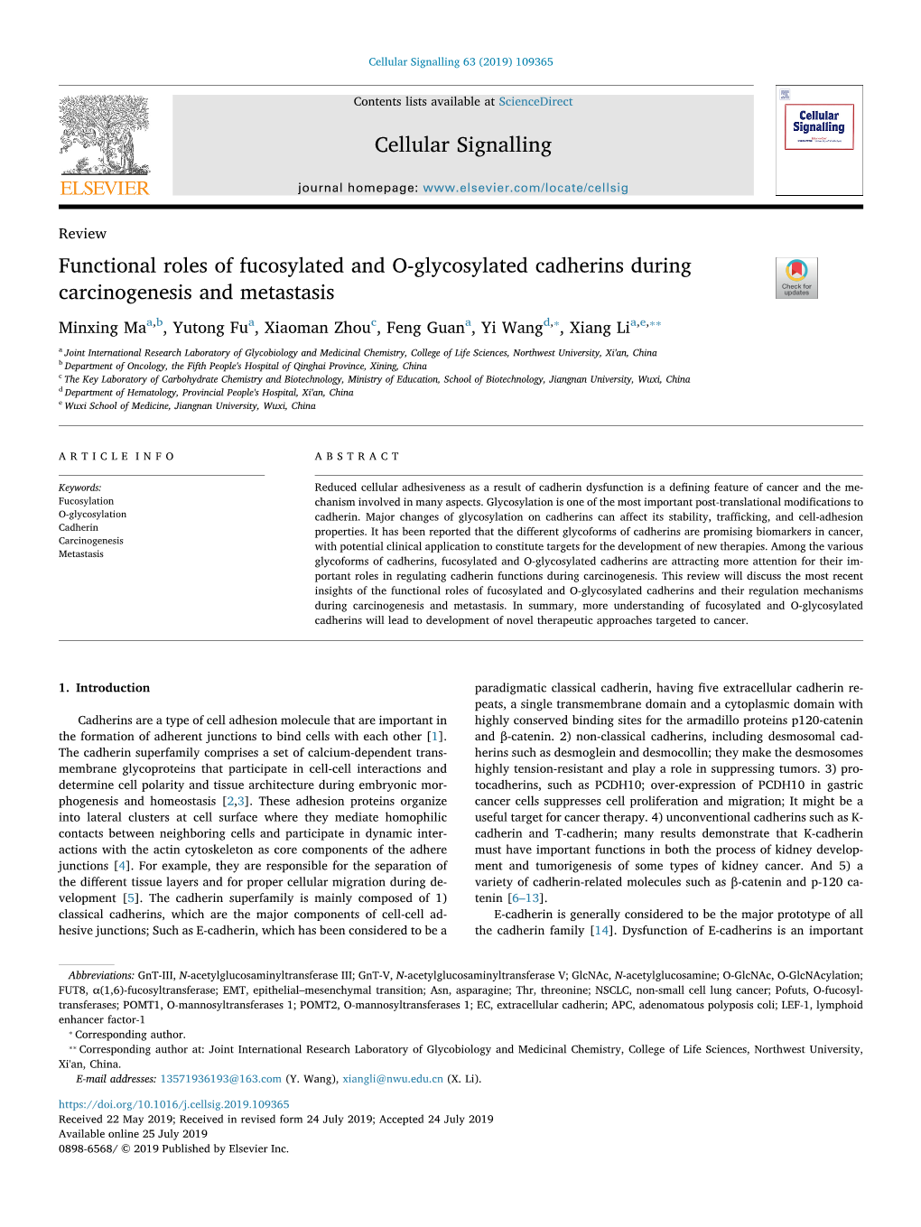Functional Roles of Fucosylated and O-Glycosylated Cadherins During