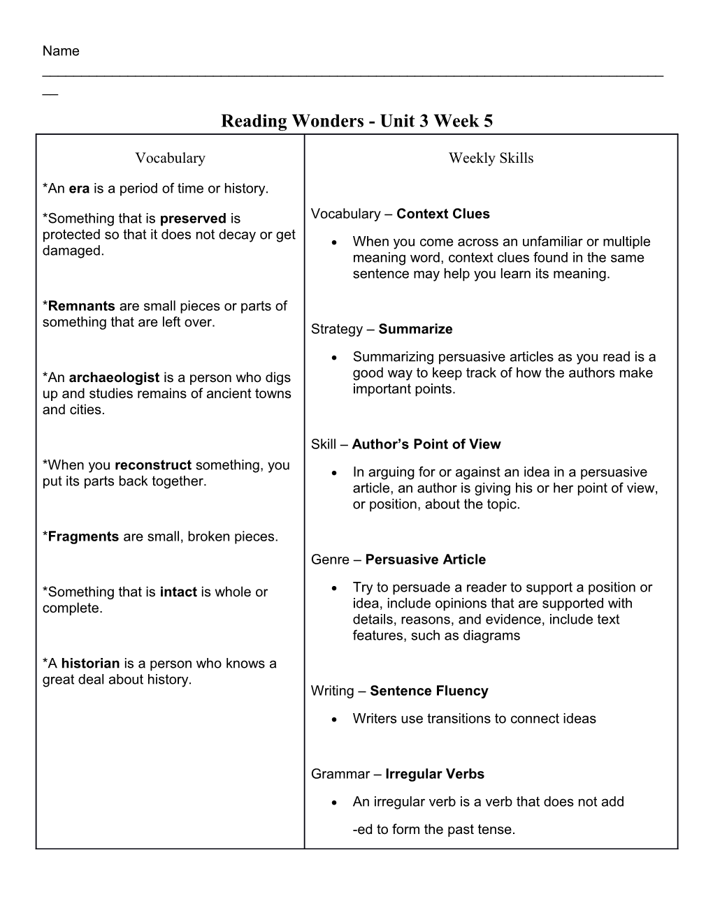 Reading Wonders - Unit 3 Week 5