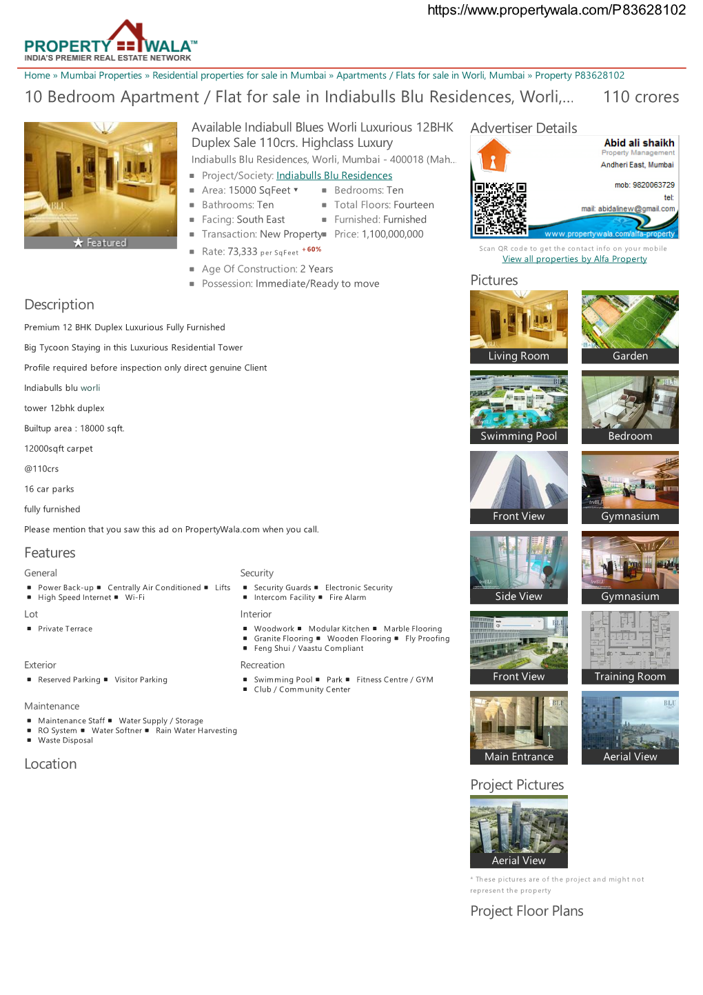 10 Bedroom Apartment / Flat for Sale in Indiabulls Blu Residences, Worli