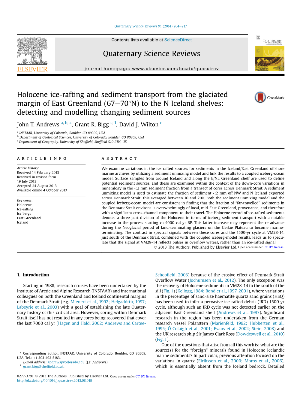 Holocene Ice-Rafting and Sediment Transport from The