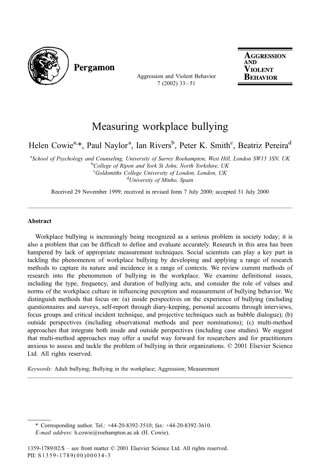 Measuring Workplace Bullying