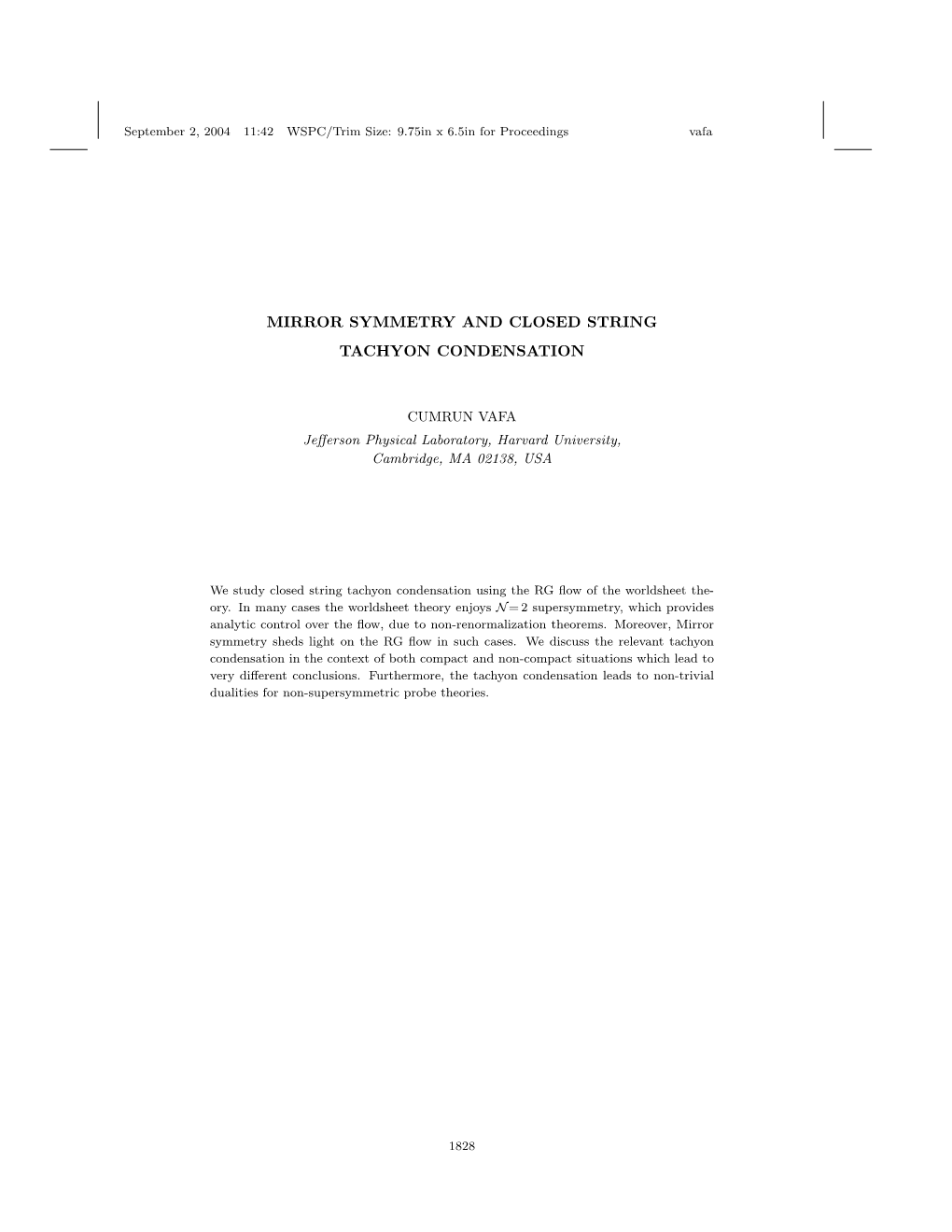 Mirror Symmetry and Closed String Tachyon Condensation