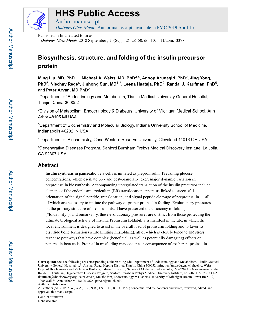 Biosynthesis, Structure, and Folding of the Insulin Precursor Protein