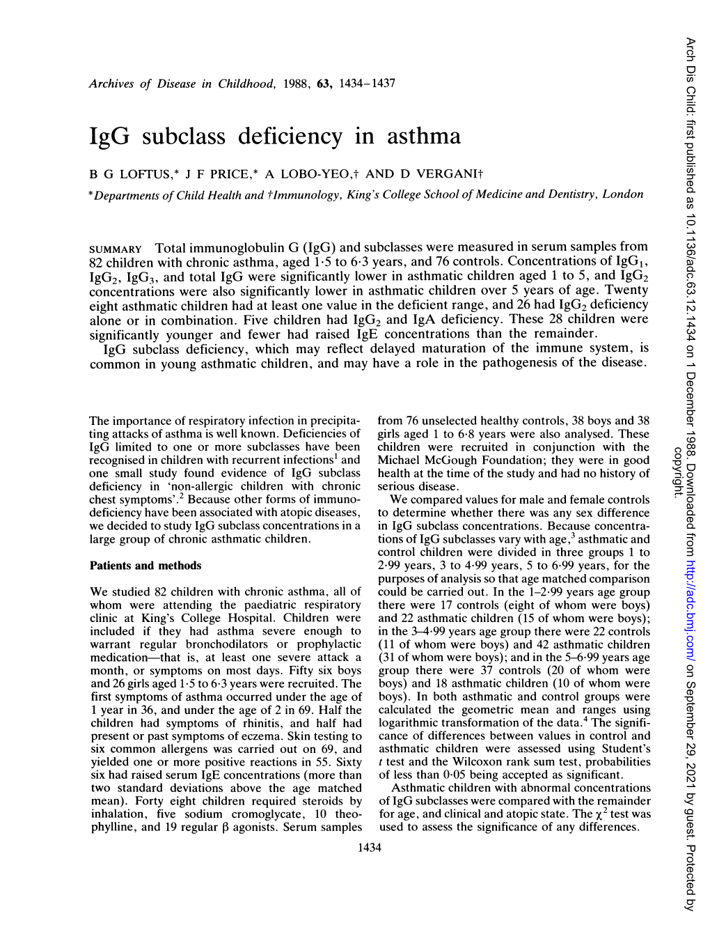 Igg Subclass Deficiency in Asthma