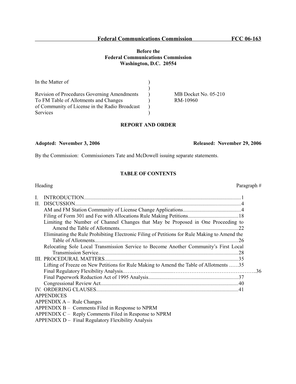 Federal Communications Commission FCC 06-163