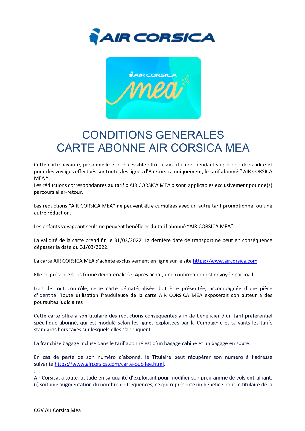 Conditions Generales Carte Abonne Air Corsica Mea