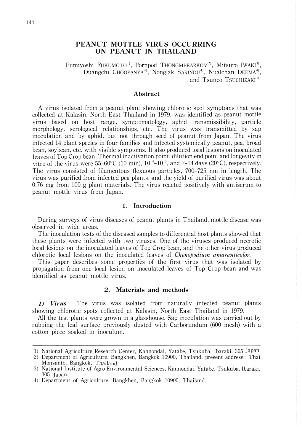 Peanut Mottle Virus Occurring on Peanut in Thailand