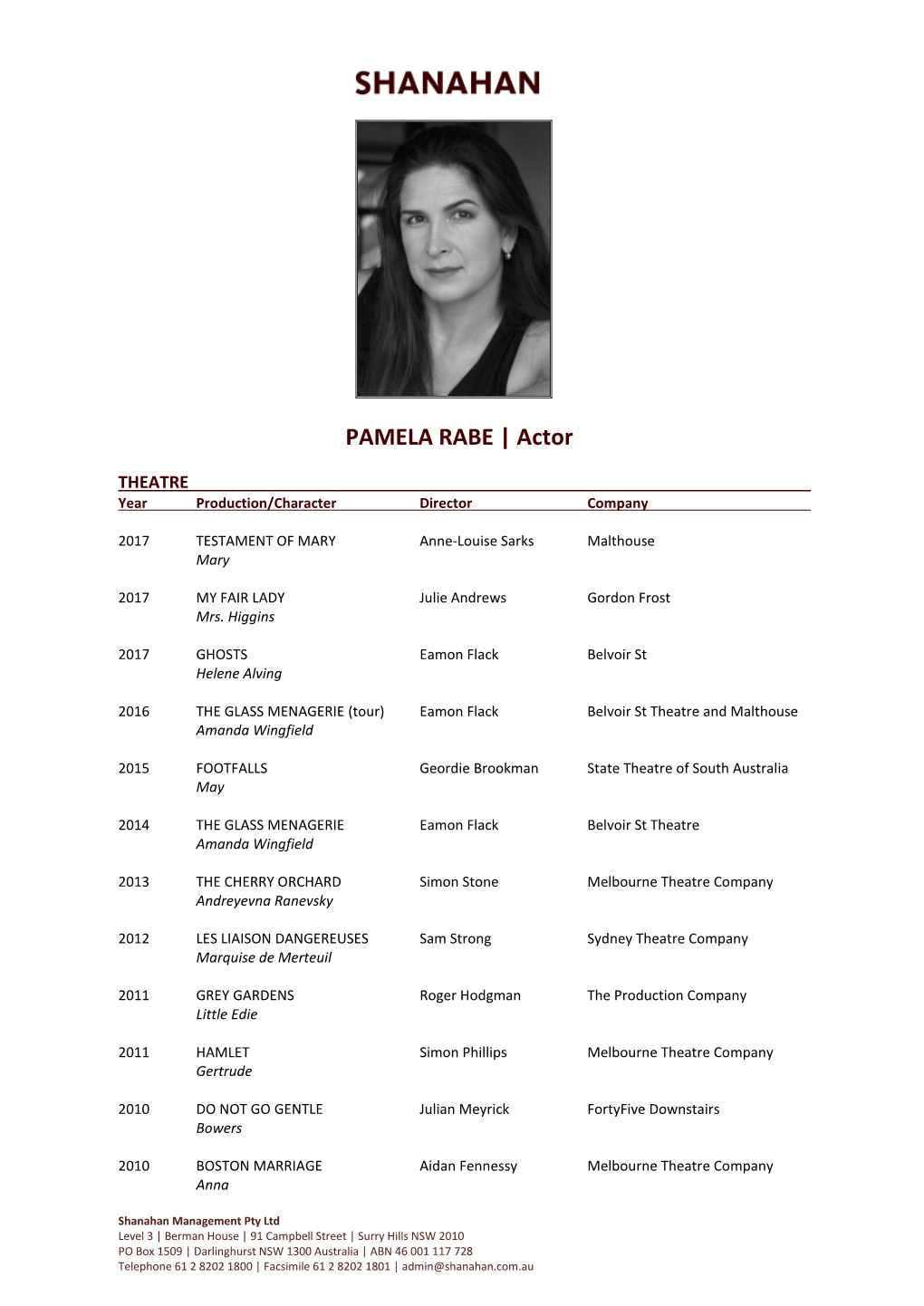 Pamela Rabe CV