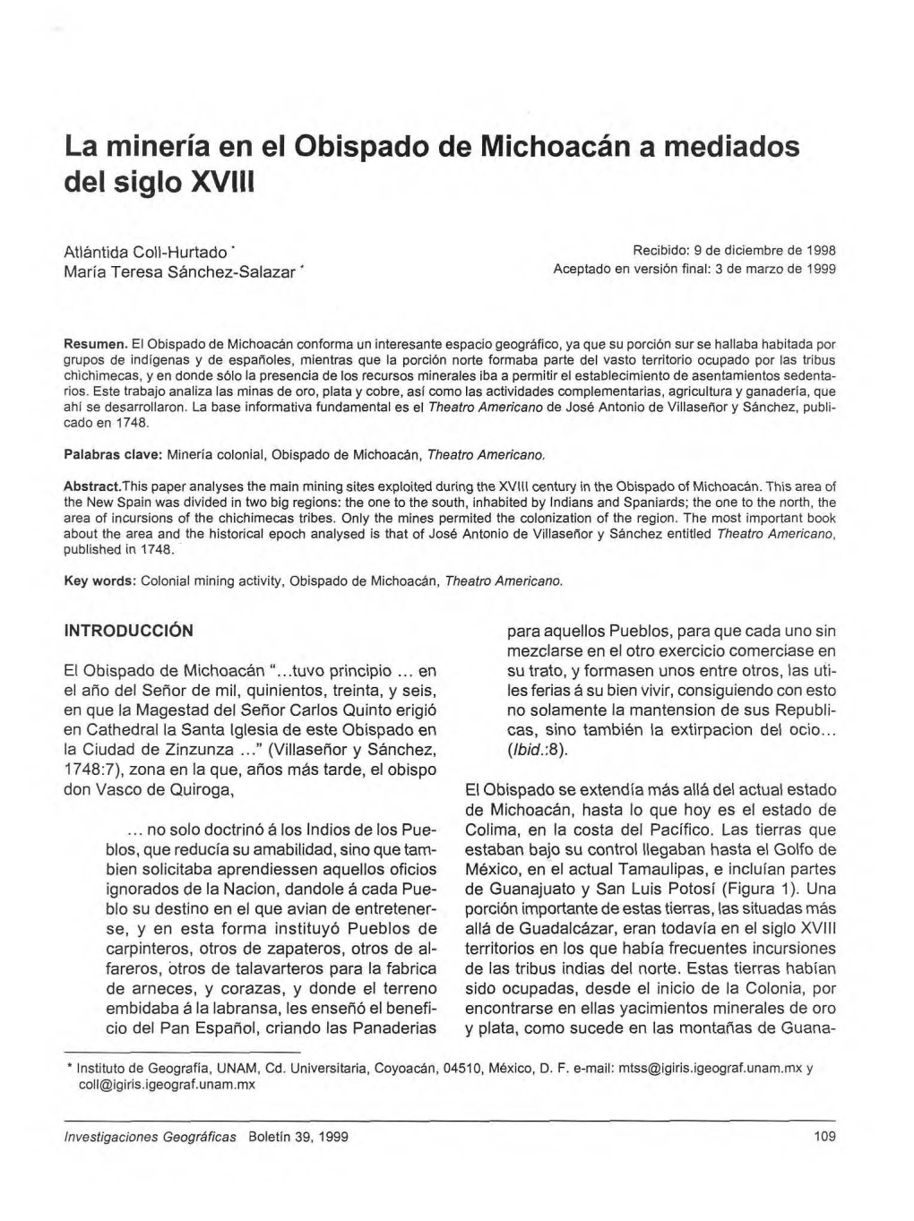 La Minería En El Obispado De Michoacán a Mediados Del Siglo Xvlll