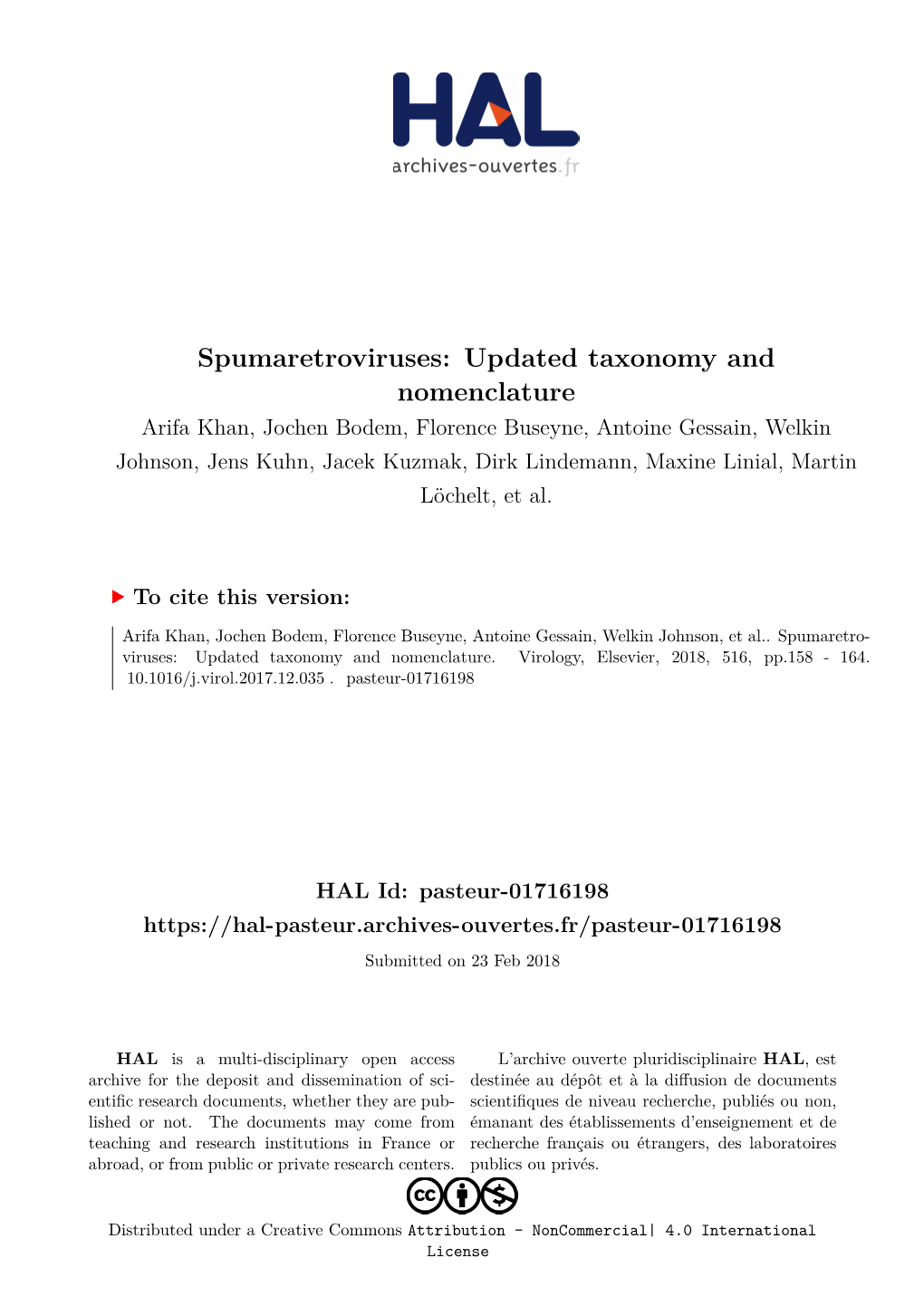 Spumaretroviruses: Updated Taxonomy and Nomenclature