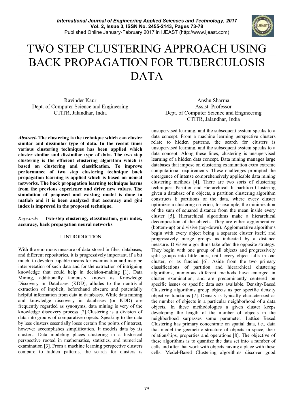Two Step Clustering Approach Using Back Propagation for Tuberculosis Data
