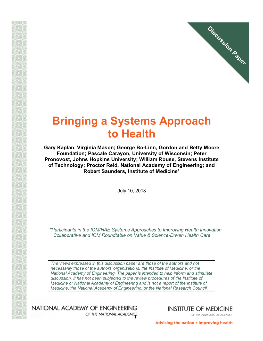 Bringing a Systems Approach to Health