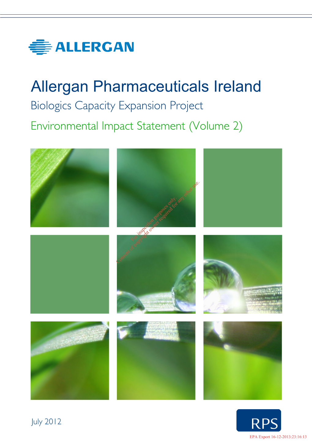 Allergan Pharmaceuticals Ireland Biologics Capacity Expansion Project Environmental Impact Statement (Volume 2)