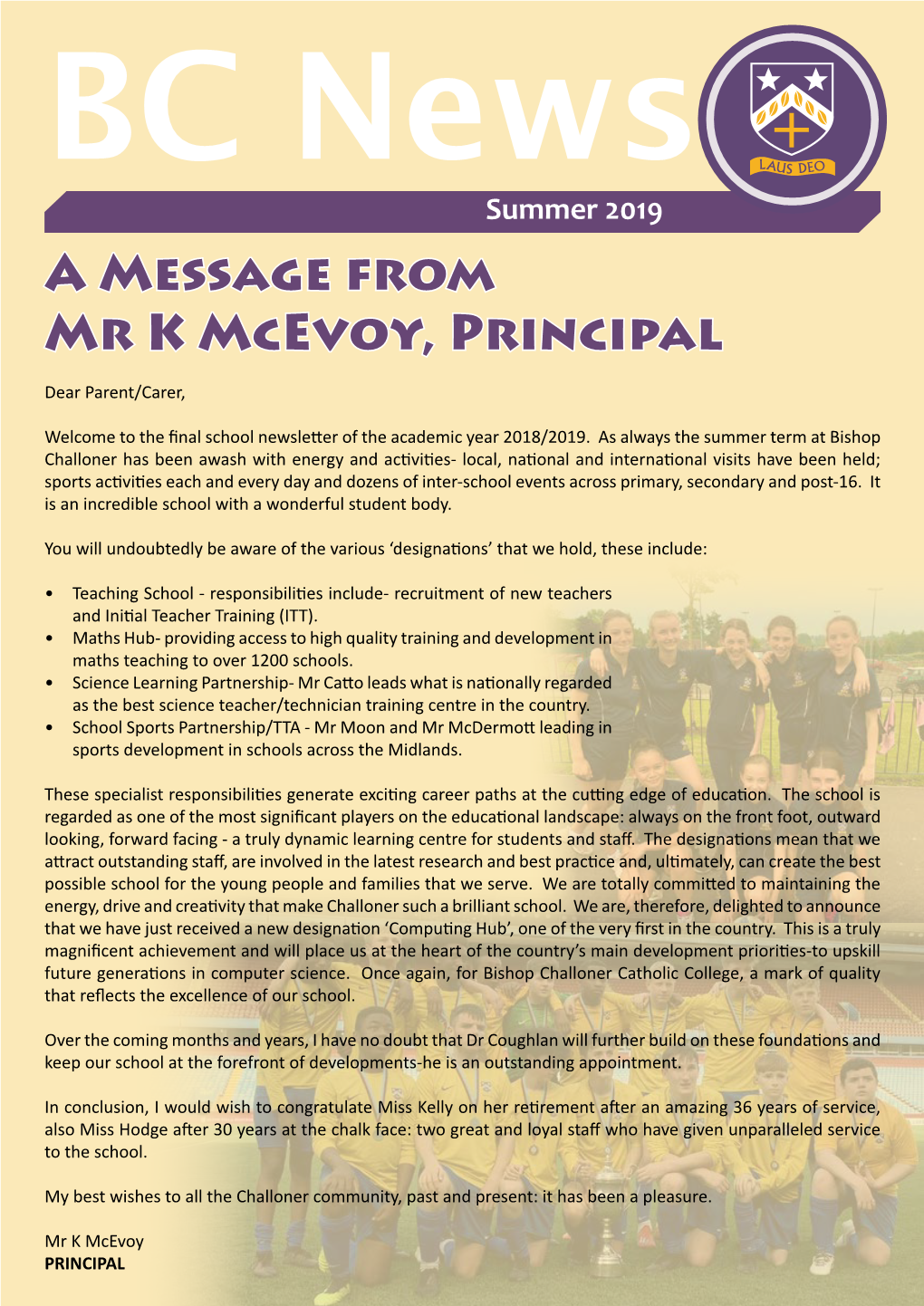 A Message from Mr K Mcevoy, Principal