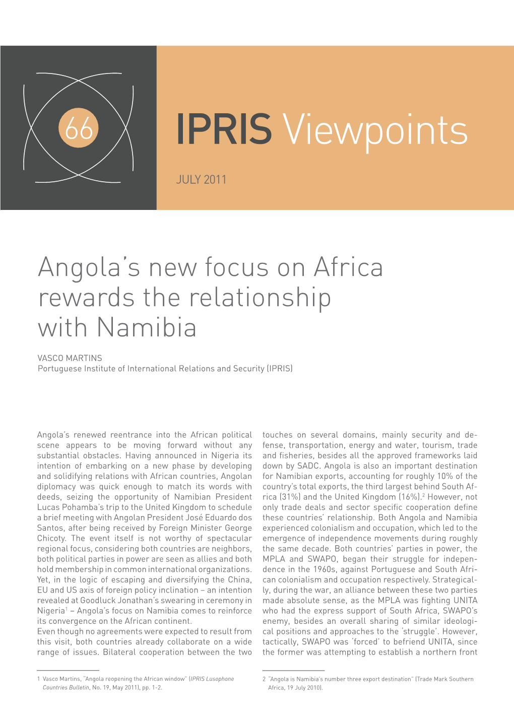 Angola's New Focus on Africa Rewards the Relationship with Namibia